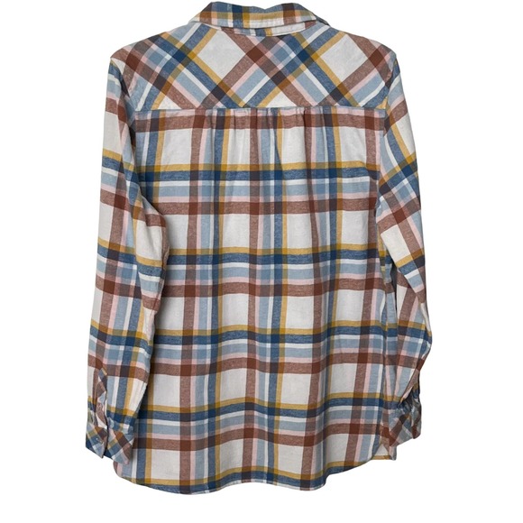 CROFT & BARROW LONG SLEEVE FLANNEL SHIRT, WOMENS, L, BLUE BRN PINK YELLOW PLAID - Picture 4 of 11